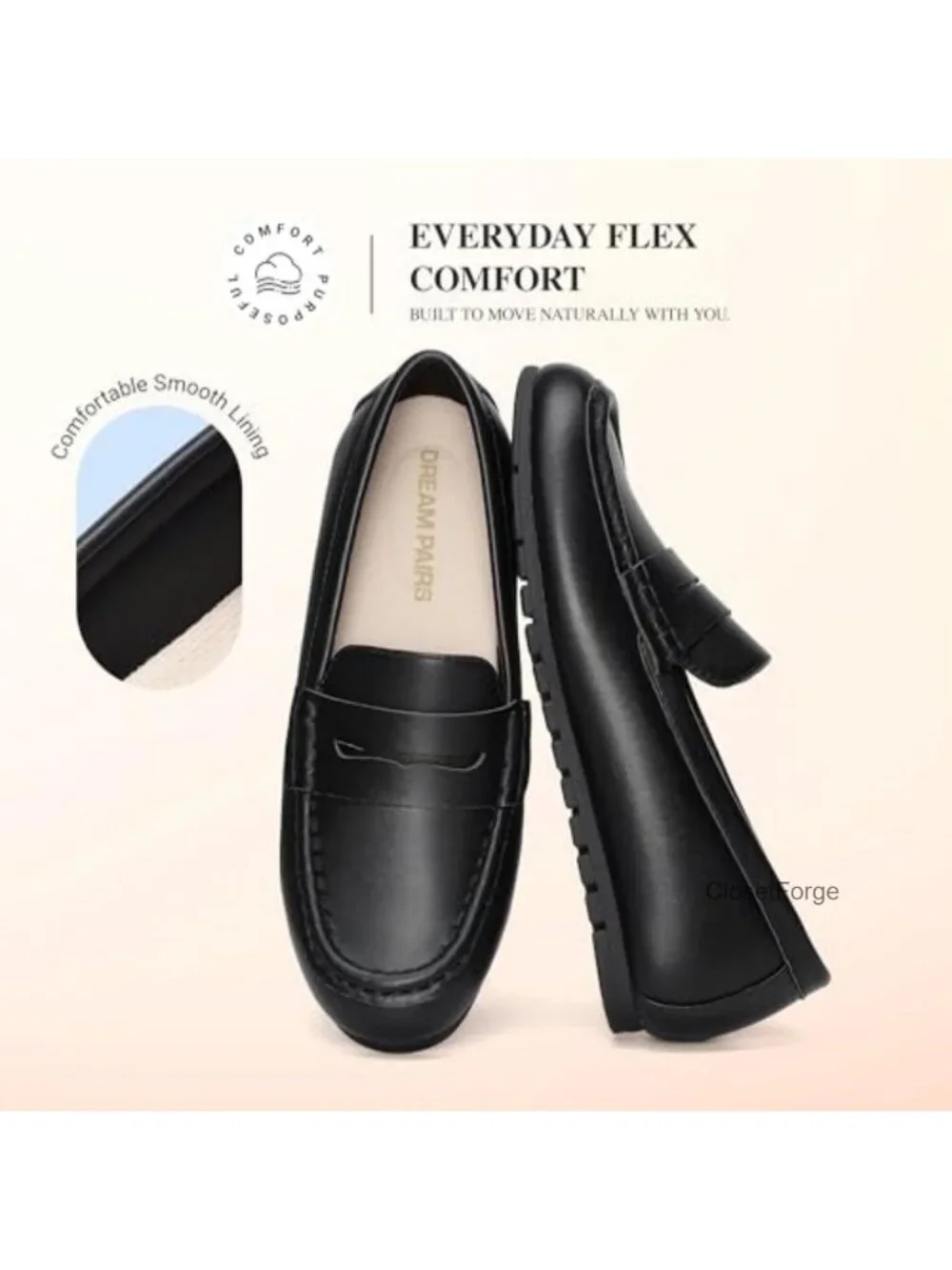 Womens Slip On Loafers Comfort Work Flats Faux Leather